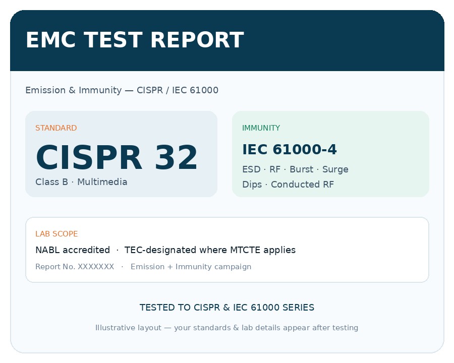 Illustrative EMC test report layout